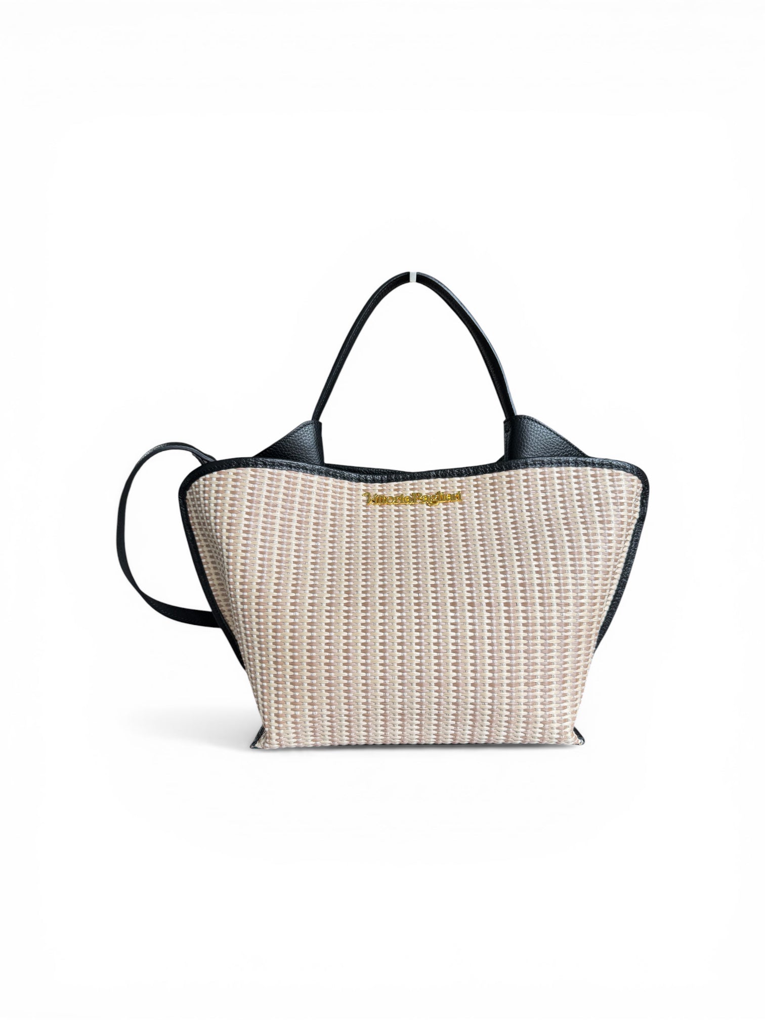 Borsa a mano in pelle e rafia
