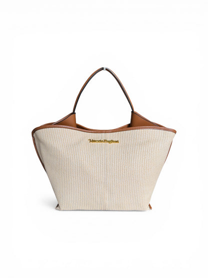 Borsa a mano in pelle e rafia