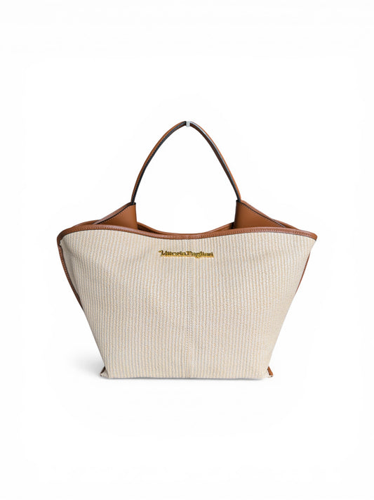 Borsa a mano in pelle e rafia