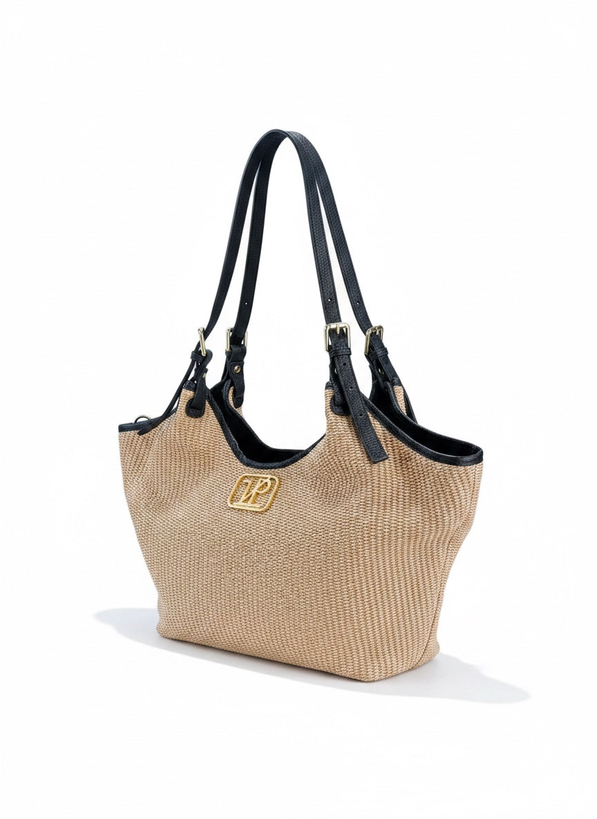 Borsa in rafia e pelle