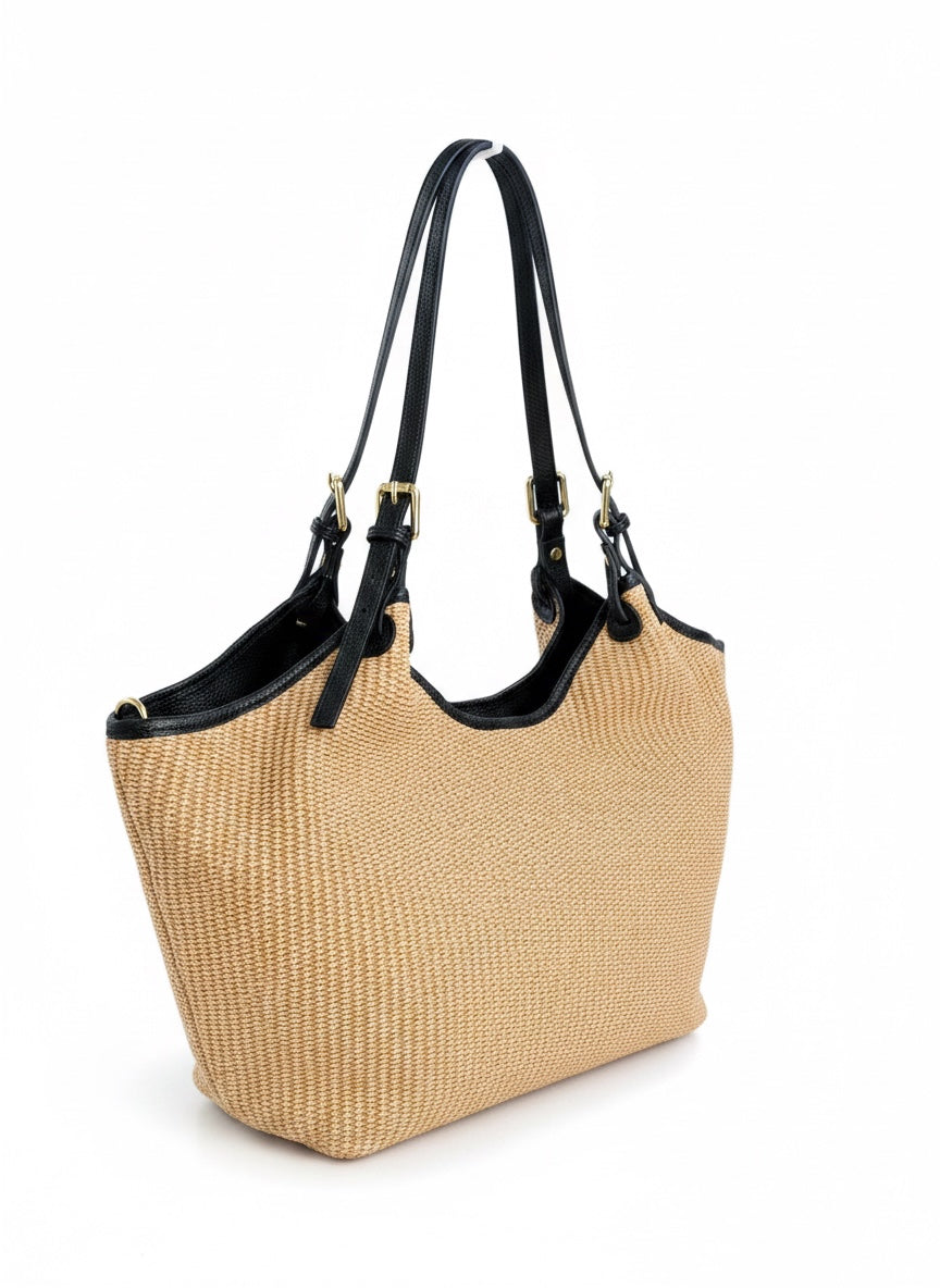 Borsa in rafia e pelle