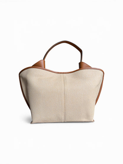 Borsa a mano in pelle e rafia