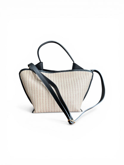 Borsa a mano in pelle e rafia