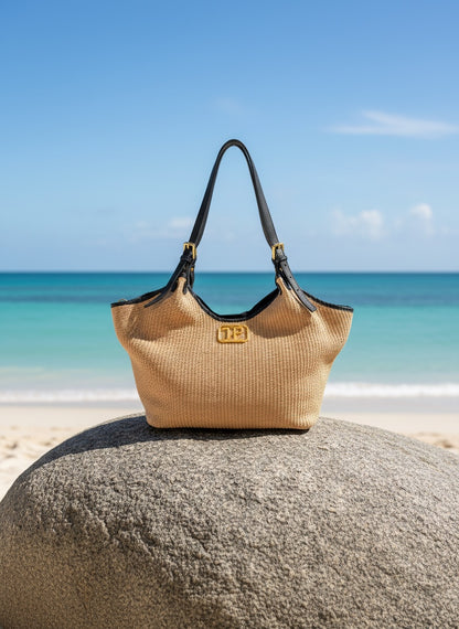 Borsa in rafia e pelle