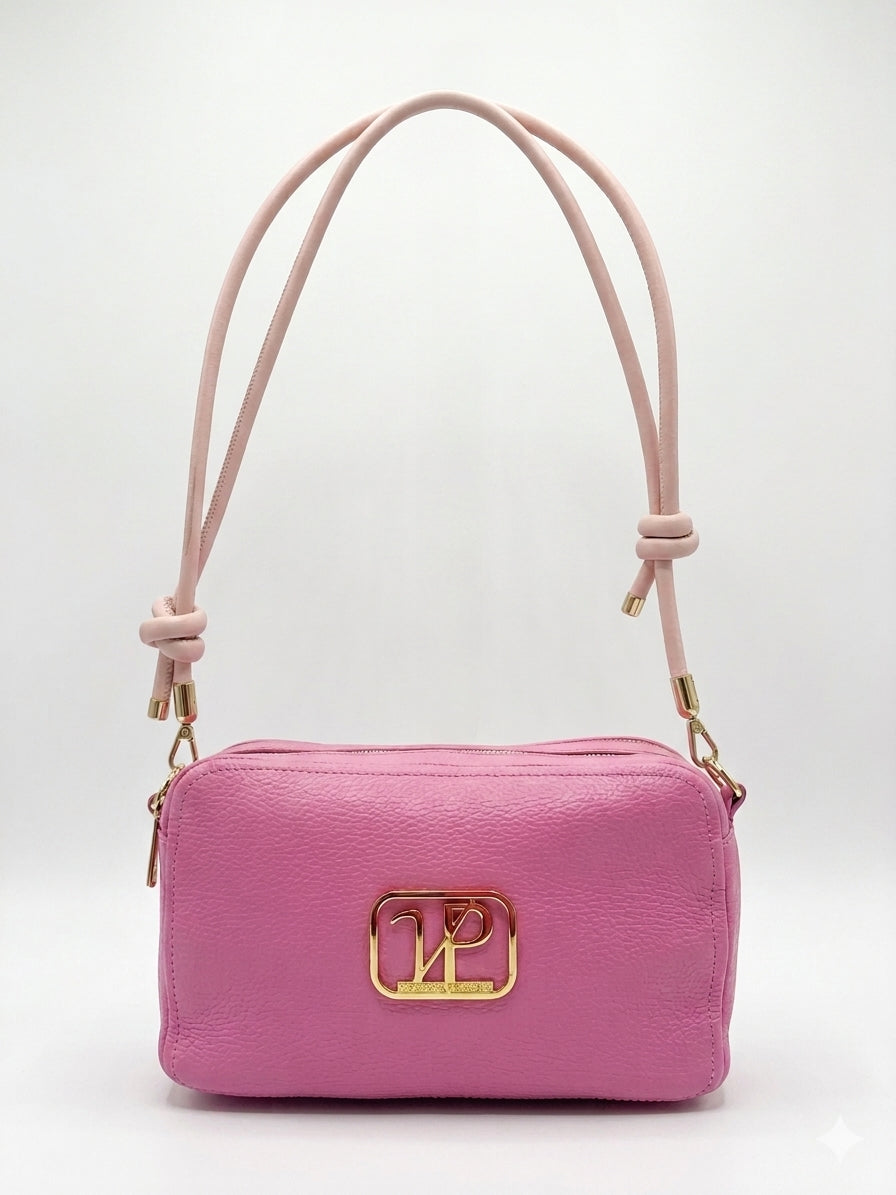 Borsa “Saponetta” doppia zip in pelle martellata